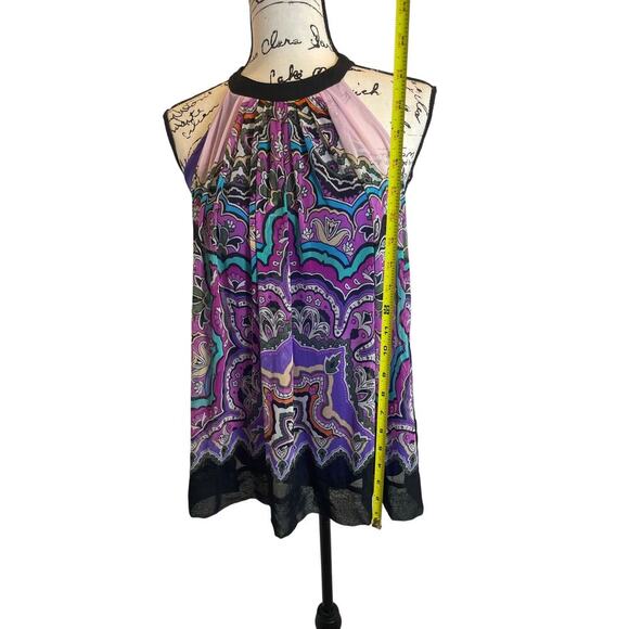 Y2K ECI NEW YORK BLOUSE DRESS MINI PURPLE PAISLEY SZ 4 BOHO ECLECTIC RETRO - Picture 4 of 12